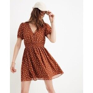 Madewell Smocked-Waist Mini Dress in Inkspot Polka Dots SZ L